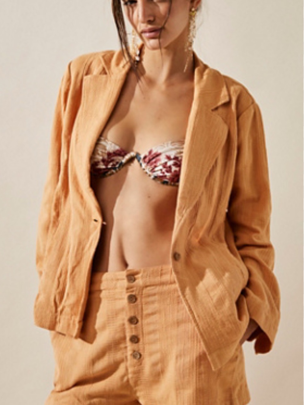 Free People Peach  Relaxed Linen Blazer